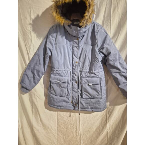 Grace Karin Womens Jacket Winter Coat Fleece Lined Hood Faux Fur Trim Blue XL - Picture 5 of 9